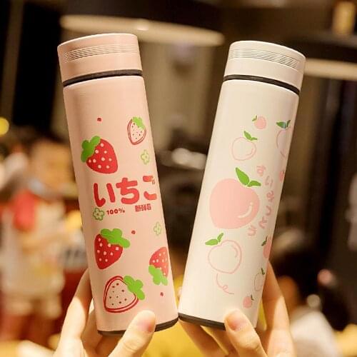 Kawaii Fruit Printed Vacuum Cup Cute Fashion Stainless Steel Thermos Water Bottle With Tea Strainer Leak Proof Drinking Bottles