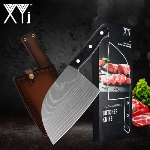 XYj Full Tang Chef Knife Damascus Pattern Handmade Butcher Knives Kitchen Knives Cleaver Filleting Slicing Broad Butcher knife