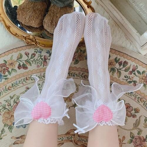 Japanese Summer Lolita Sock Hollow Out Lace Loli Rose Sweet Kawaii Girls Make Socks Short Strong Elastic Stocking 1123M Cosplay