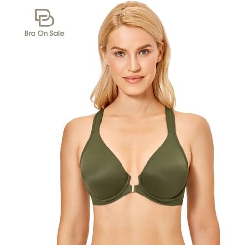 Womens Underwire Support Non Padded Plunge Full Coverage Racerback Front Closure Bras