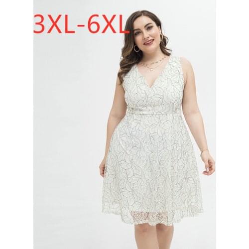 New 2021 summer plus size vest dress for women large sleeveless slim casual lace white elegant V neck dresses 3XL 4XL 5XL 6XL