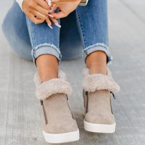 Winter Leopard Womens Boots Double Zipper Wedge Platform Shoes Retro Bare Boots Round Head Martin Boots Shoes Women Size 43