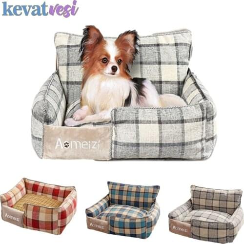 Winter Dog Bed for Large Dogs Washable Dog Mat Cotton Linen Lattice Kennel Waterproof Sleeping Dog Bed Sofa Dog Accessories