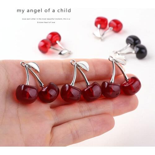 10pcs Big size Cherry Metal Fruit Charms Silver Color Earring Charms for Jewelry Making 29x30mm
