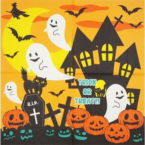 20 Napkin paper tissue cute cartoon Halloween Witch Pumpkin ghosts bats cats decoration handkerchief decoupage party serviette