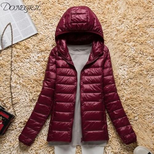 2020 autumn and winter hooded ultra light lightweight down jacket womens winter short size S-4XL