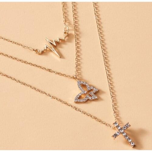2020 New Fashion Ladies Jewelry Gift Gold Rhinestone Evil Eye Heart EGC Star Moon Wings Butterfly Layer Necklaces For Women