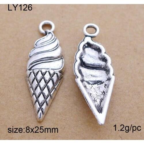 25Pcs/lot Vintage Silver Alloy Ice Cream Charms Pendant DIY Findings 8x25mm