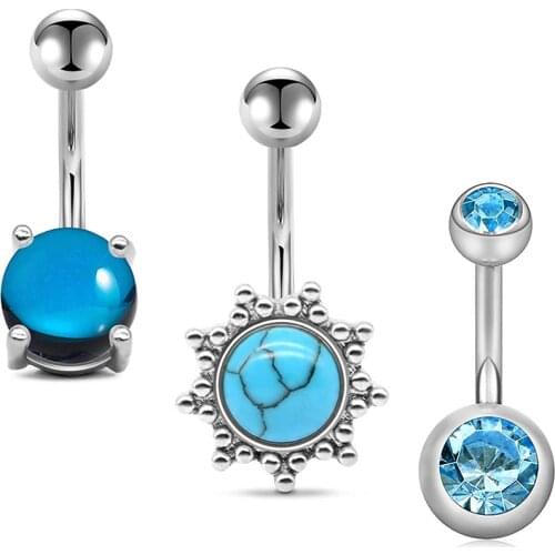3Pcs Belly Button Rings Stainless Steel 14G Sun Shaped Navel Rings Barbells Piercing Women Girls Body Piercing
