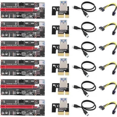 50Pcs VER009 USB 3.0 PCI-E Riser VER 009S Express 1X to 16x Extender Riser Adapter Card with 6 pin Interface Power Cable
