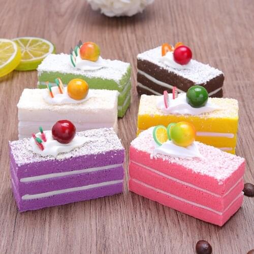 6pcs Simulation Oblong Fruit Cake Soft Squishy PU Bread Model Furnishing Articles Stress Relief Squeeze Wedding Birthday Decor