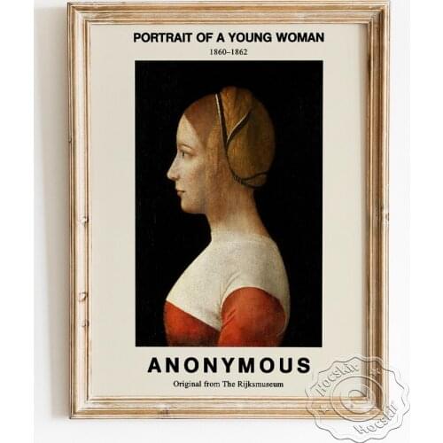 Anonymous Exhibition Museum Poster, Portrait Of A Young Woman Facing Left Canvas Painting, Blonde Girl Art Prints Wall Decor
