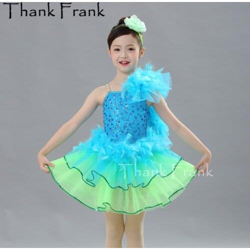 Feather Ballet Dress For Kids Girls Peacock Blue Character Dance Dresses Adult Sequin Ballet Tutu Child Ballerina Costumes C584
