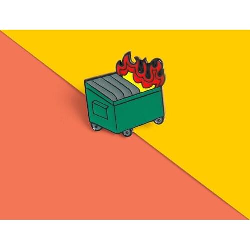 Fire Trash Can Enamel Pin Fire Safety Custom Funny Crazy Brooches Shirt Lapel Bag Badge Cartoon Jewelry Gift for Friends