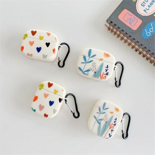 Colorful Flowers Love-Heart Earphone Case For AirPods 2 3 Pro Soft Frosted TPU Bumper Cover Shell Headset Accessories with Hook
