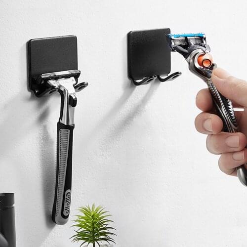 Punch Free Razor Holder Storage Hook Wall Men Shaving Shaver Shelf Bathroom Wall Rack Kitchen Bathroom Storage Accessories