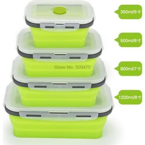 DHL 10set 4Pcs/set Silicone Folding Bento Box Collapsible Portable Lunch Box for Food Dinnerware Food Container Bowl