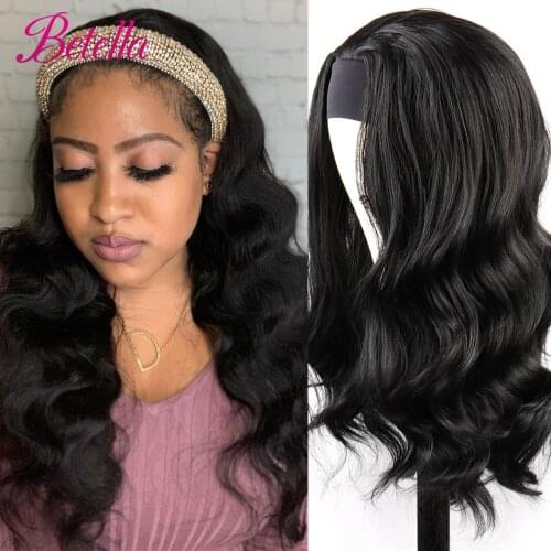 Betella Long Wavy Headband Wig for Black Women None Replacement Body Wave Synthetic Headwraps Hair Wig 2020 New Fashion