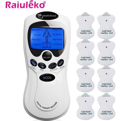 LCD TENS Digital Therapy Machine Electrode Lead Wires Connecting Cables 8 Electrode Pads Electric Body Relax Muscle Massager