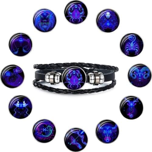 FNIO 12 Zodiac Signs Constellation Charm Bracelet Men Women Fashion Multilayer Weave leather Bracelet & Bangle Birthday Gifts