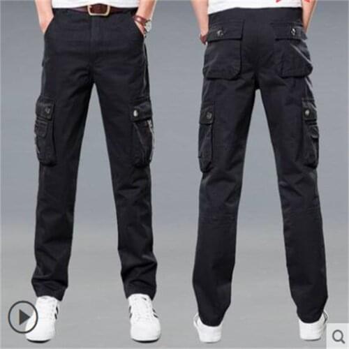Cotton overalls mens spring and autumn wear-resistant loose straight multi-pocket casual special forces security labor insuranc