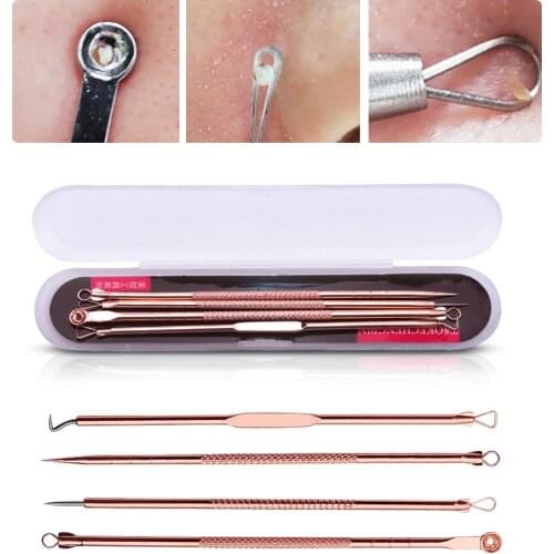 4Pcs/Set Rose Gold Blackhead Remover Acne Extractor Black Spots Point Noir Pore Cleanser Face Skin Care Tool Blackheads Remover