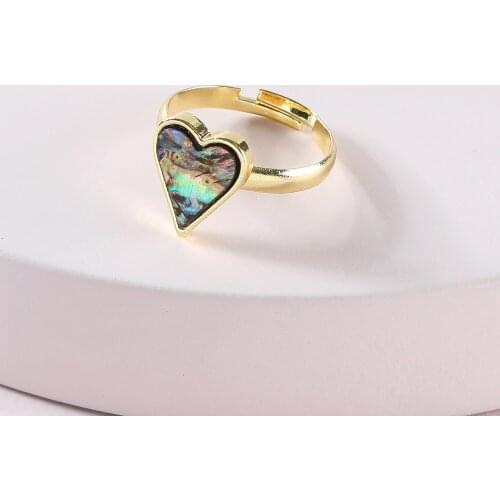 Abalone Heart Rings for Women Adjustable Shell Rings Carved Sunburst Star Crystal Rings Jewelry Wholesale