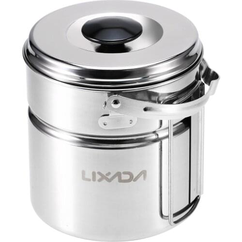 Lixada Outdoor Hiking Camping Cookware Set Stainless Steel Handle Camping Pot Cooking Tableware Picnic Set Pot Dinnerware