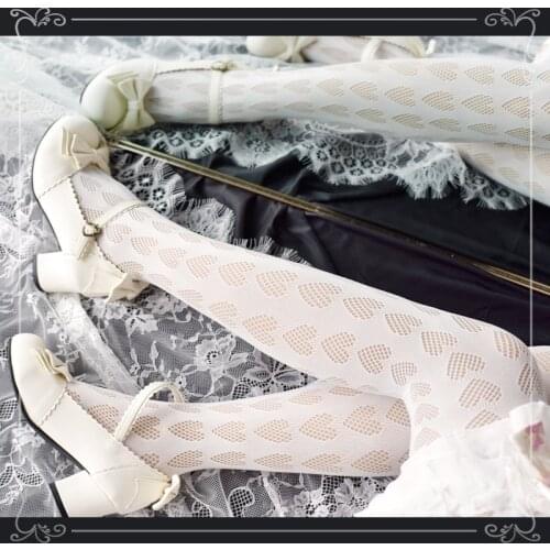 Sweet Japanese Lolita Girls Love Hollow Silk Stockings Harajuku Womens Sexy Mesh Pantyhose Summer Punk Socks Thin Tight Cosplay