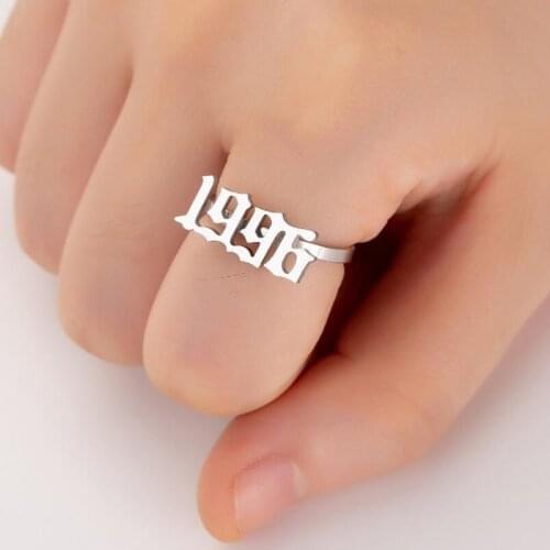 Minimalist Stainless Steel Birth Year Number Rings For Women Gold Silver Color Years 1996 2000 Adjustable Open Rings Gifts