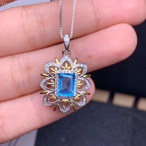 Fashion exquisite blue Topaz green Diopside necklace women silver necklace birthday anniversary christmas gift real natural gem
