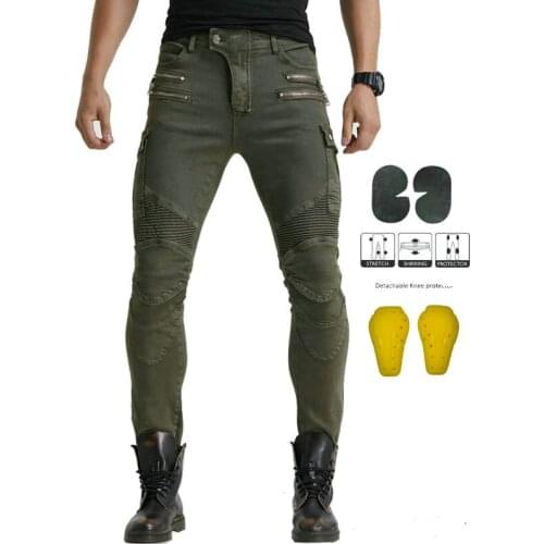 2021 Motorcycle Riding Mens Denim Double Zipper Hockey Pants Off-road Leisure Motorcycle Pants with Protector Four-piece Set