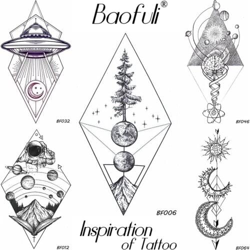 BAOFULI 21 Style Men Temporary Geometry Tattoo Waterproof Planets Hill Tree Tattoo Body Arm Art Tatoos Black Drawing Stickers