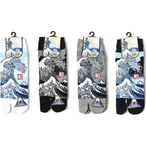 YOOWALK sandal short socks Unisex Socks Cotton blue sea design Split Toe Socks flip flop socks tabi