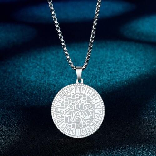 Chandle Viking Fenrir Wolf Rune Stainless Steel Pendant Necklace