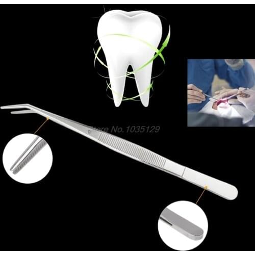 Stainless Steel Tweezers Serrated Curved Dental Instruments Dental Tool