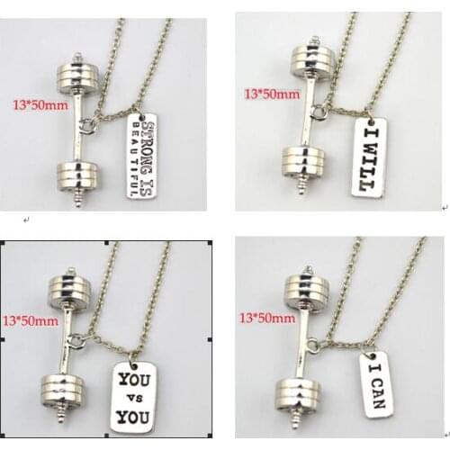 Sports gym fitness dumbbell body-pamb pendant with i can/you and you/i will necklace