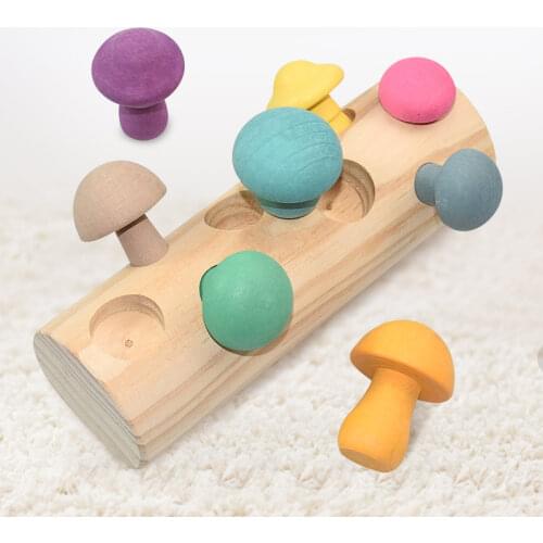 Rainbow Wooden Blocks Mushroom Picking Game Montessori Educational Baby Toy Shape Matching Assembly Grasp Toys for Children