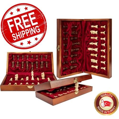 Velvet Coated Luxury Chess Set Large Top Quality Wooden Folding Felted Game Board 30cm*30cm Interior Storage Wood Draught Velure