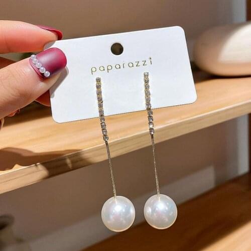 Korean Girl Earrings 2020 Fashion New Temperament Earrings Net Red Exaggerated Pearl Crystal Long Tassel Earrings Womens