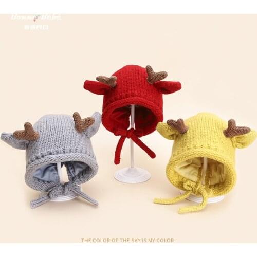 Cute Cartoon Elk Baby Hat Winter Christmas Knitted Kids Hat Warm Infant Baby Boy Girls Cap Ear Protection Children Beanie Bonnet