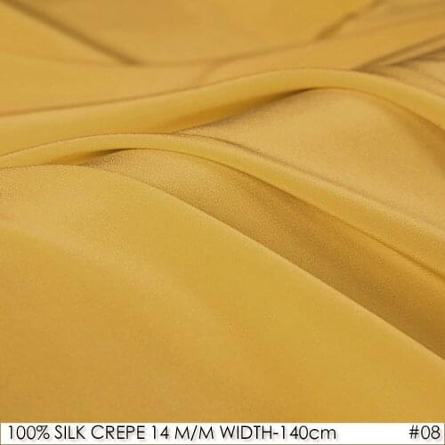 SILK CREPE DE CHINE 140cm width 14momme 100% Silk Crepe Fabric Matt Summer Dress and Shirt Sewing Material Golden NO 08