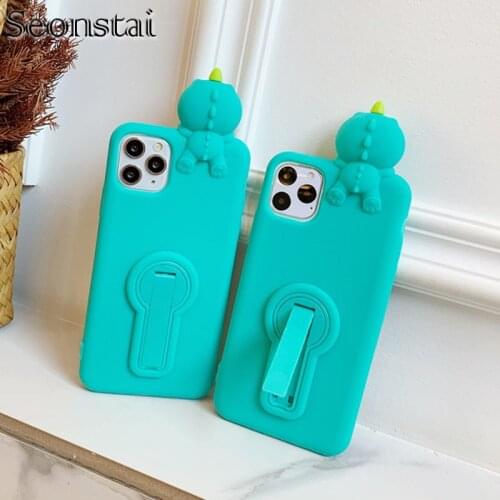 3D Cute Animal Silicone Shockproof Phone Case For iPhone 12 11 Pro Max XR XS Max 8 7 6S Plus Rotatable Stand Holder Phone Cover