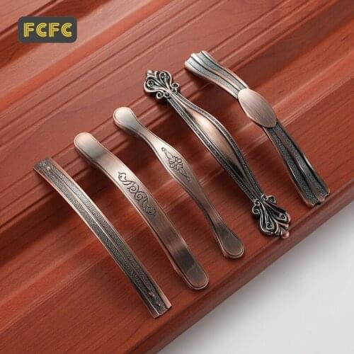 FCFC European Red ancient Cabinet Handles Wardrobe Door Pulls Drawer Knobs Zinc Alloy Kitchen Cupboard Handles Furniture Handle