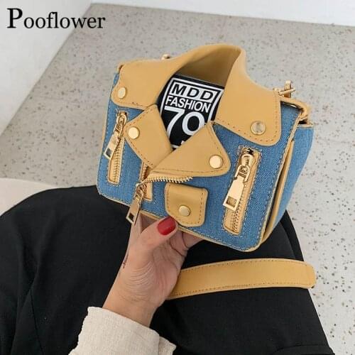 Pooflower Fashion Women Clothing Mini Chains Shoulder Bag Designer PU Leather Motorcycle Crossbody Bag Purse bolsa mujer ZH131