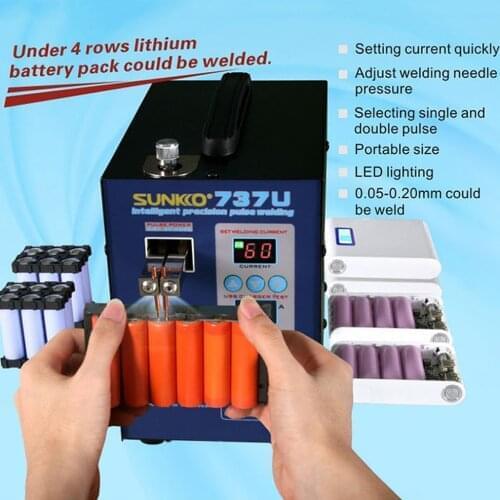 SUNKKO 737U Spot Welding Machine 2.8kw Double Pulse Battery Spot Welder Lithium Testing USB Charging for 18650 Battery Pack Weld