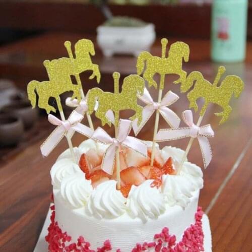 Cake topper banner for DIY Cupcake Wrapper Baking Cup birthday/wedding party bar Table decor baby shower golden horse glitter Wh