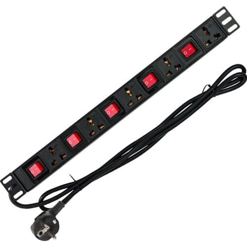 Industrial PDU Cabinet Aluminium Alloy Power Strip 5AC Universal Outlet Independent Switch 2/5/8M Extension Cord Socket plug