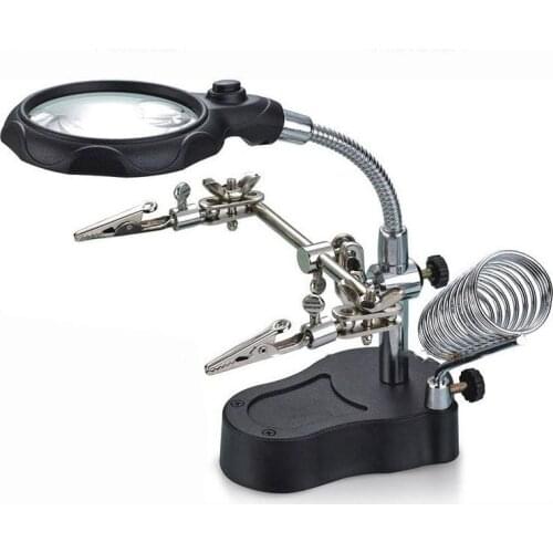 Welding Magnifier and LED Light 3.5X-12X Lens Multi-function Auxiliary Clip Magnifier Desktop Clip Magnifier Welding Repair Tool