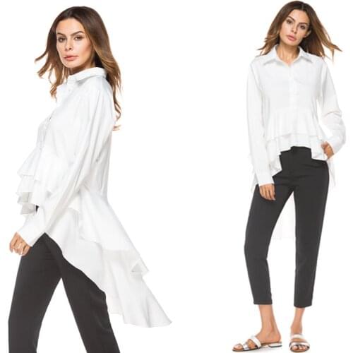 White shirt Women Summer 2020 Fashion check Shirt Long Sleeve Casual Tops Tees shirt Camisas Mujer Front shirts soid color new